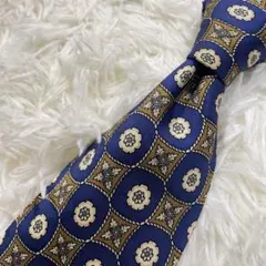【美品】M-O ネクタイ ブルー イエロー 花柄 総柄 9.5cm シルクのサムネイル