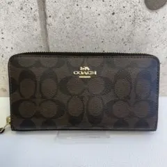 レ*ン様 COACH コーチ シグネチャー長財布 ブラウン ラウンドファスナー