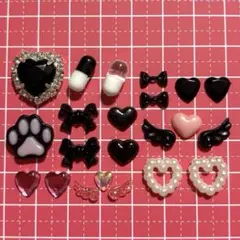 量産型 ネイルパーツ 地雷系 猫 黒 リボン 肉球 ハート レジン 薬 地雷系