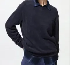 UNIQLO ソフトニットフリースVネックT 紺