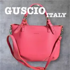 GUSCIO レザー　2ウェイ　ショルダーバッグ　ピンク×オレンジ　A4 容量大のサムネイル