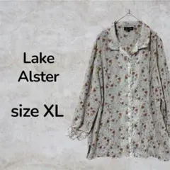 Lake Alster 長袖襟付きシャツ　カットソー　袖レース　サイズLL　古着
