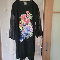 ScoLar 花柄プリント ドット柄シースルー袖 トップスのサムネイル