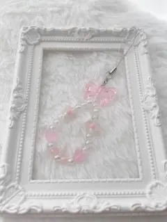 ビーズキーホルダービーズストラップピンクリボンバレエコア韓国コレクトブック推し活