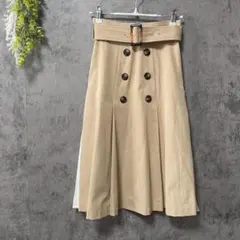 プロポーション　ロングフレアスカート　ダブルボタン　ベルト付き　着回し　プリーツ