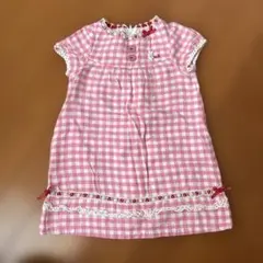 MIKI HOUSE ピンクのチェック柄 半袖ワンピース 100cm