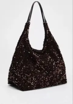 ZARA スパンコール トートバッグ ブラウンのサムネイル