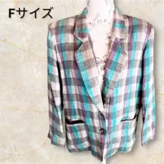 ジャケット チェック リネン風 Fサイズ テーラードジャケット