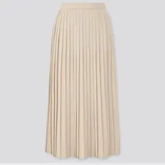 UNIQLO／シフォンプリーツロングスカート／裏地あり／ベージュ／M