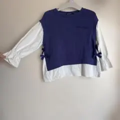 【ムージョンジョン】ブラウス 100cm リボン付き 紫 メッシュ 春
