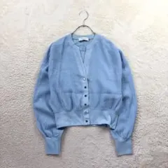 アダムエロペ/F/青/クレープ素材 カーディガン/スナップボタン/長袖/春夏秋のサムネイル