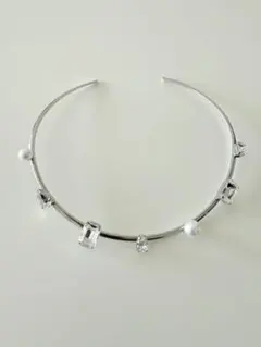 【未着用品】シルバーパール＆クリスタルストーンチョーカーショップチャンネル