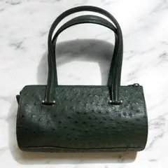 ハンドバッグ オーストリッチ バッグ 鞄 ミニボストン　グリーン　本革