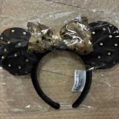 海外 ディズニー カチューシャ スパンコール 水玉　黒 ゴールド ミニー