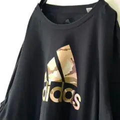 アディダス adidas カモフラ迷彩ロゴ Tシャツ 2XL ブラック黒古着
