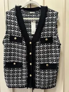 新品未使用品　GU チェックニットベスト L ブラック　断捨離セール！
