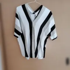 ストライプ 半袖シャツ M ホワイト/ブラック