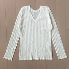 プリーツプリーズ イッセイミヤケ Vネック カットソー 長袖 アイボリー 3