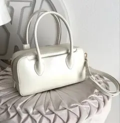 美品 ドゥメリエル DE MERIEL ボーリング バッグ ミディアム ホワイト 