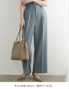 美品★ROPE PICNIC 麻調タックワイドストレートパンツブルーサイズ38