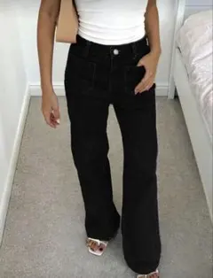 ブラックデニム フレアパンツ ハイウエスト