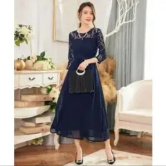 Dress+パーティードレス ワンピース レース 披露宴 結婚式 フォーマル　L