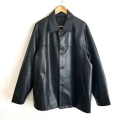 美品　フェイクレザー　カーコート　ブラック　ジャケット