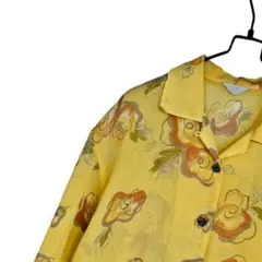 ヴィンテージ 総柄 花柄 開襟シアーシャツブラウス 長袖 日本製 レトロ 古着