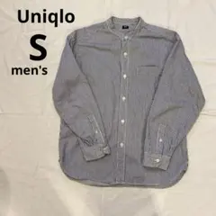 UNIQLO ストライプ バンドカラーシャツ　メンズ　デニムシャツ