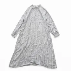 ゴーシュ 。コットン ノーカラー チェック 長袖 ロング シャツ 