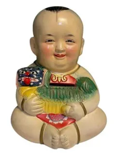レトロ【中国製】陶器製／布袋尊と童子の置物 - メルカリ