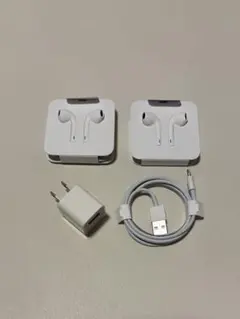 未使用　iPhone　有線イヤホン2個　USBケーブル　充電器　セット