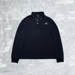 90's MIZUNO 長袖ポロシャツ テック系 3L ネイビー ロゴ刺繍