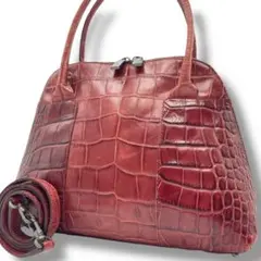 良品✨フルラ 2way ハンド ショルダーバッグ クロコ型押し ロゴ型押し