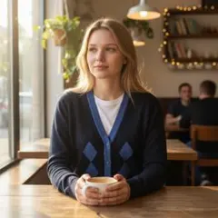 ネイビー ダイヤモンド柄 長袖カーディガン