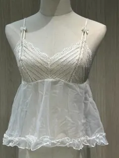g*a様 ホワイトキャミソール レース編み フリル付き