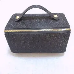 大容量 旅行コスメバッグ 持ち手とコンパートメント付きメイクポーチ ブラック