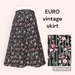 vintageヴィンテージスカートブラック花柄レトロポップヨーロッパ海外古着