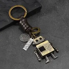 2024 ロボット キーホルダー アンティーク ブロンズ レトロ レザー