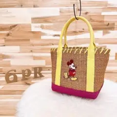【アコモデ×ディズニー】コラボ ミッキー かごバッグ トートバッグ ベージュ×黄のサムネイル
