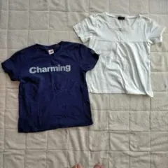 美品 キッズ コムサイズム 白半袖Tシャツ ネイビー 2枚セット 150