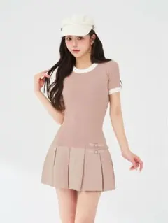 ダーリッチ Darich ベルトデザインロゴプリーツニットミニワンピース
