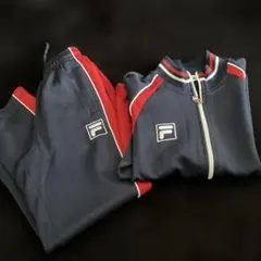 140 フィラ　FILA ジャージセットアップ　上下　ネイビー/レッド