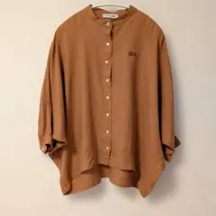 LACOSTE 23SSバンドカラーリネンシャツ 七分袖 ブラウン テラコッタ 