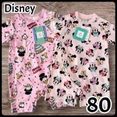 【新品】2点セット ディズニー ロンパース 半袖 ドナルド ミニー ピンク 80