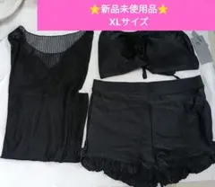 【新品】水着 3点セット XL ブラック 体型カバー レースTシャツ付ビキニ 黒
