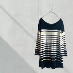 3394【リフレクト】チュニック　七分袖　薄手　透け感　ボーダー　ゆったり　Ｍ