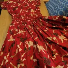 【極美品】ピンクハウス マキシ丈ワンピース ピンタック 花柄 赤 おとな可愛い