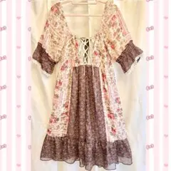 ★axes femme★ 2way 花柄 半袖ワンピース 編み上げ レース