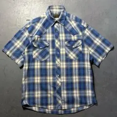 Wrangler RUSTLER 半袖ウエスタンシャツ L ブルーチェックのサムネイル